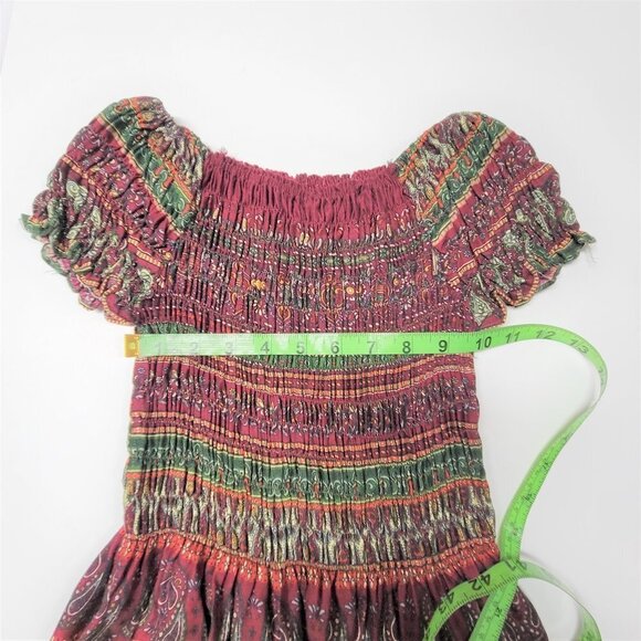 Smocked Red Burgundy Paisley  Dress  Midi Dress Size S - Picture 4 of 8